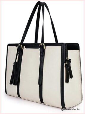 15.6 inch Laptop Tote Bag with 3 Compartments PU Leather Work Bag